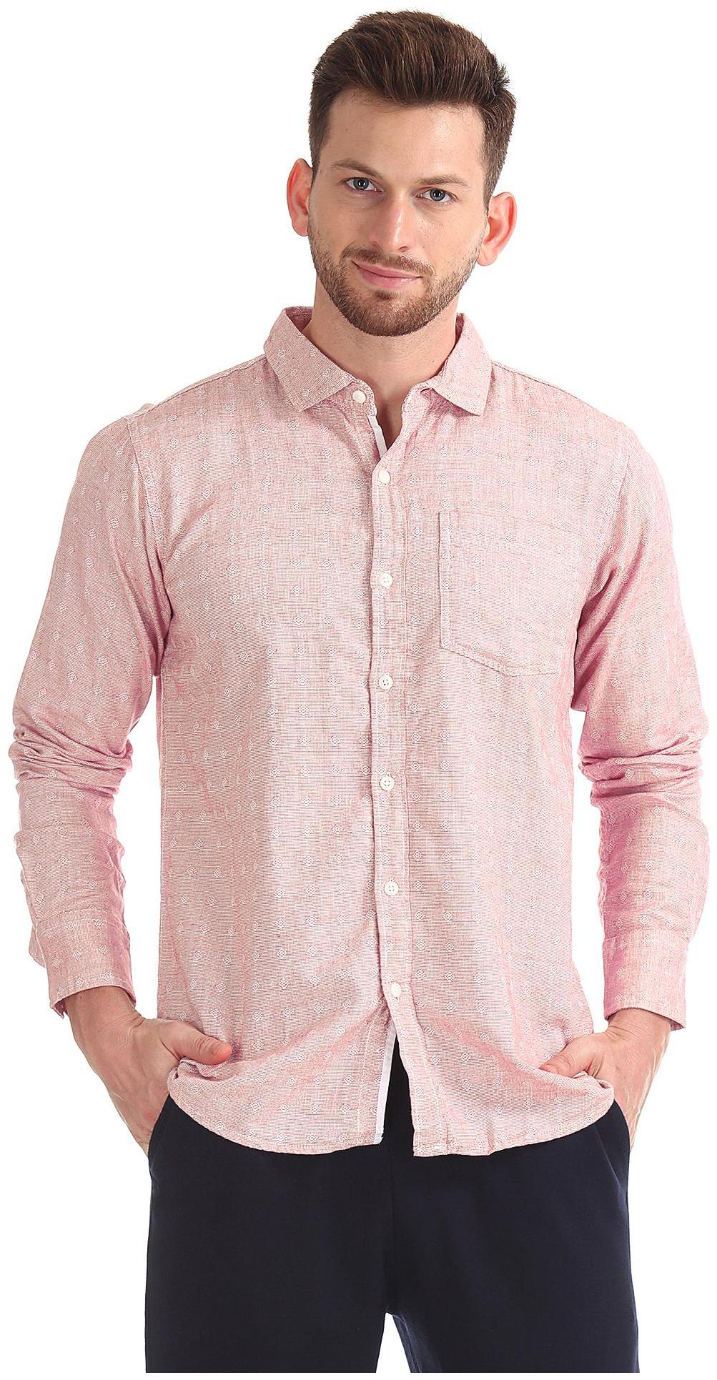 

RUGGERS Men Red Weaved Regular Fit Casual Shirt