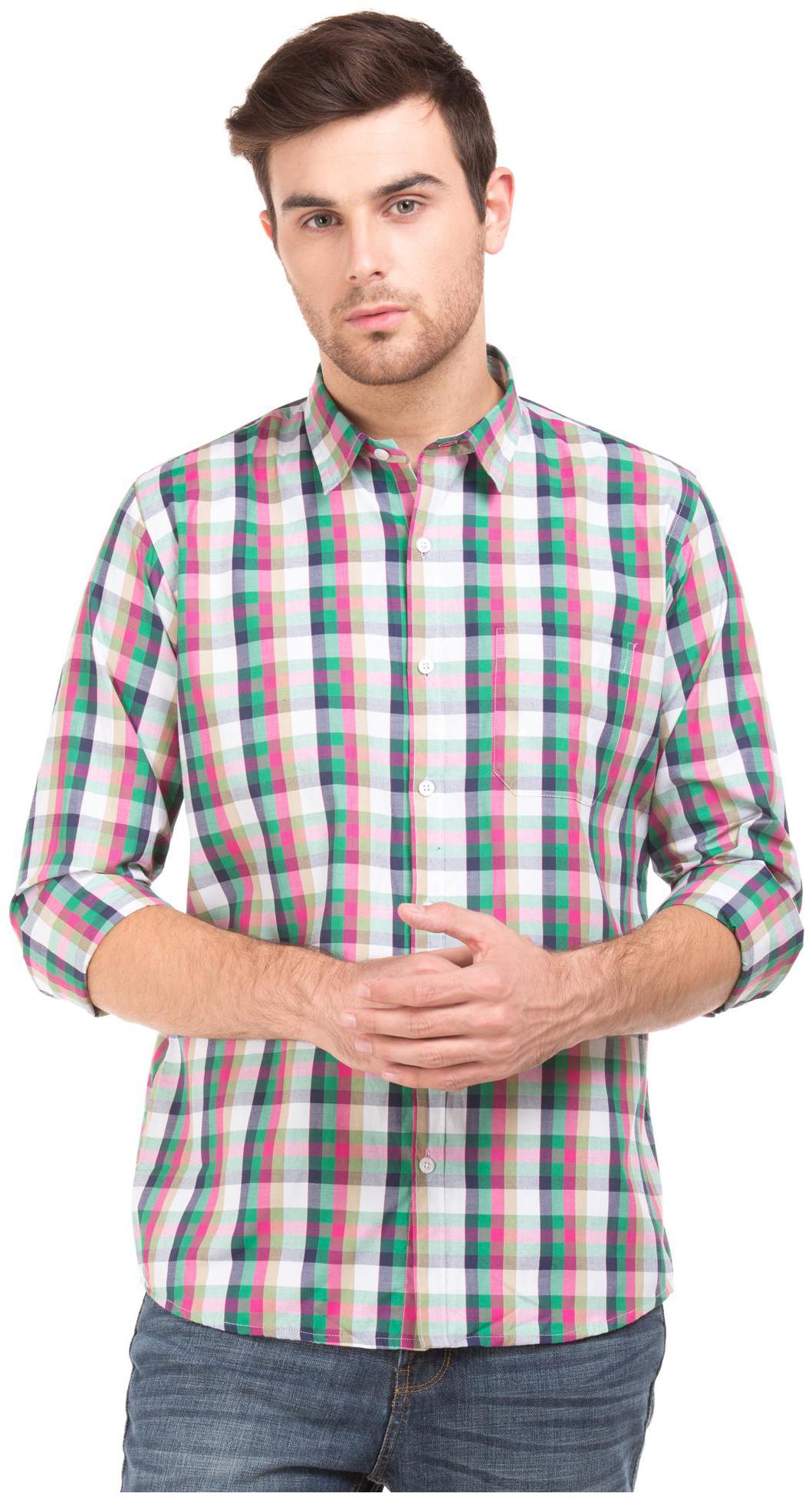 

RUGGERS Men Green Checked Regular Fit Casual Shirt