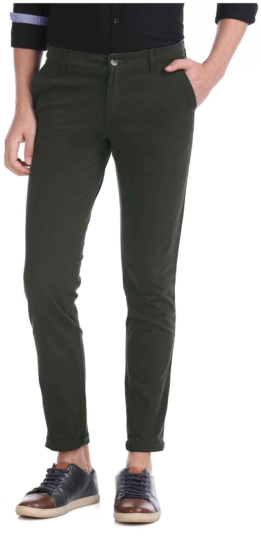 

RUGGERS Men Green Solid Slim fit Regular trousers