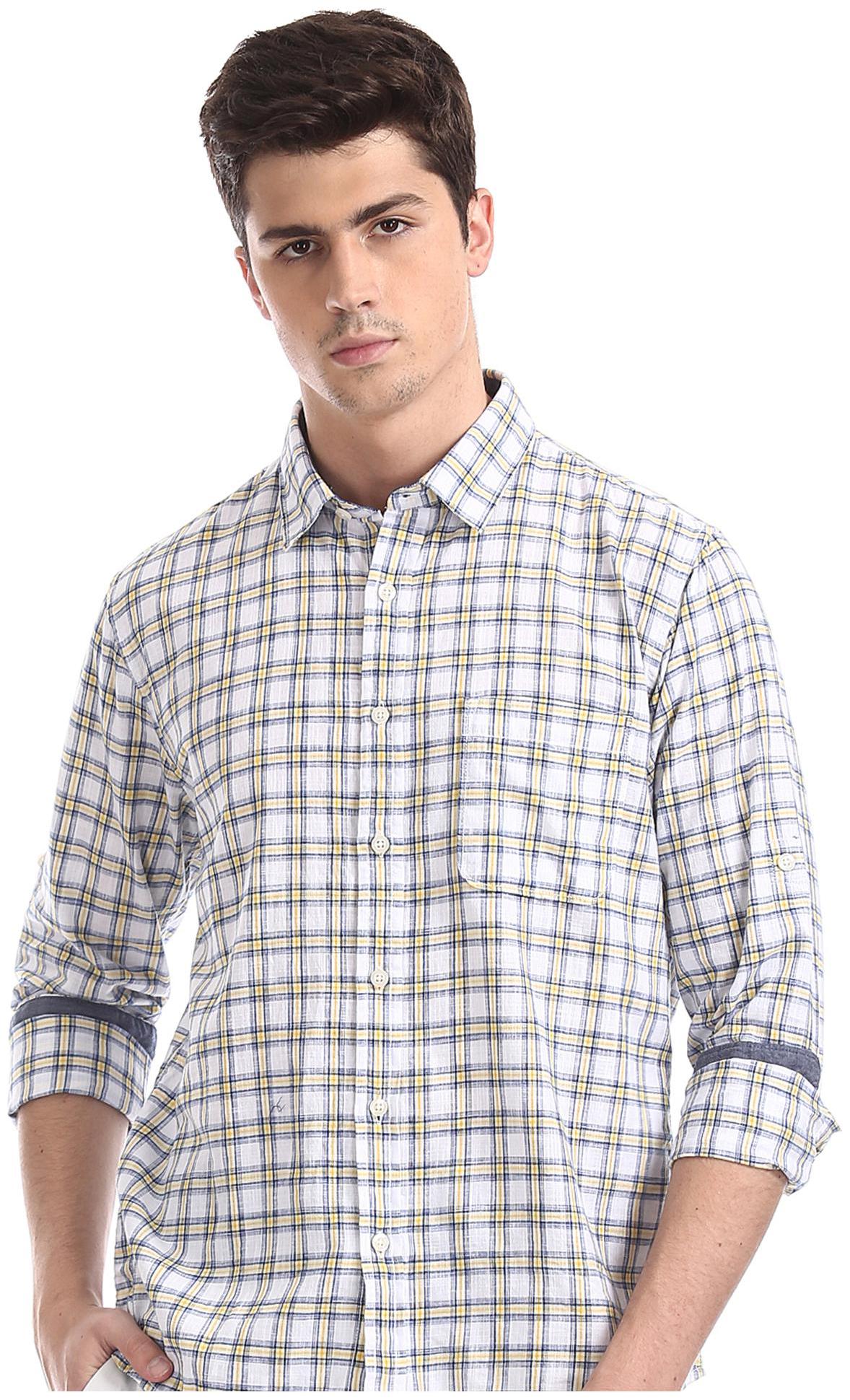 

RUGGERS Men White Checked Regular Fit Casual Shirt