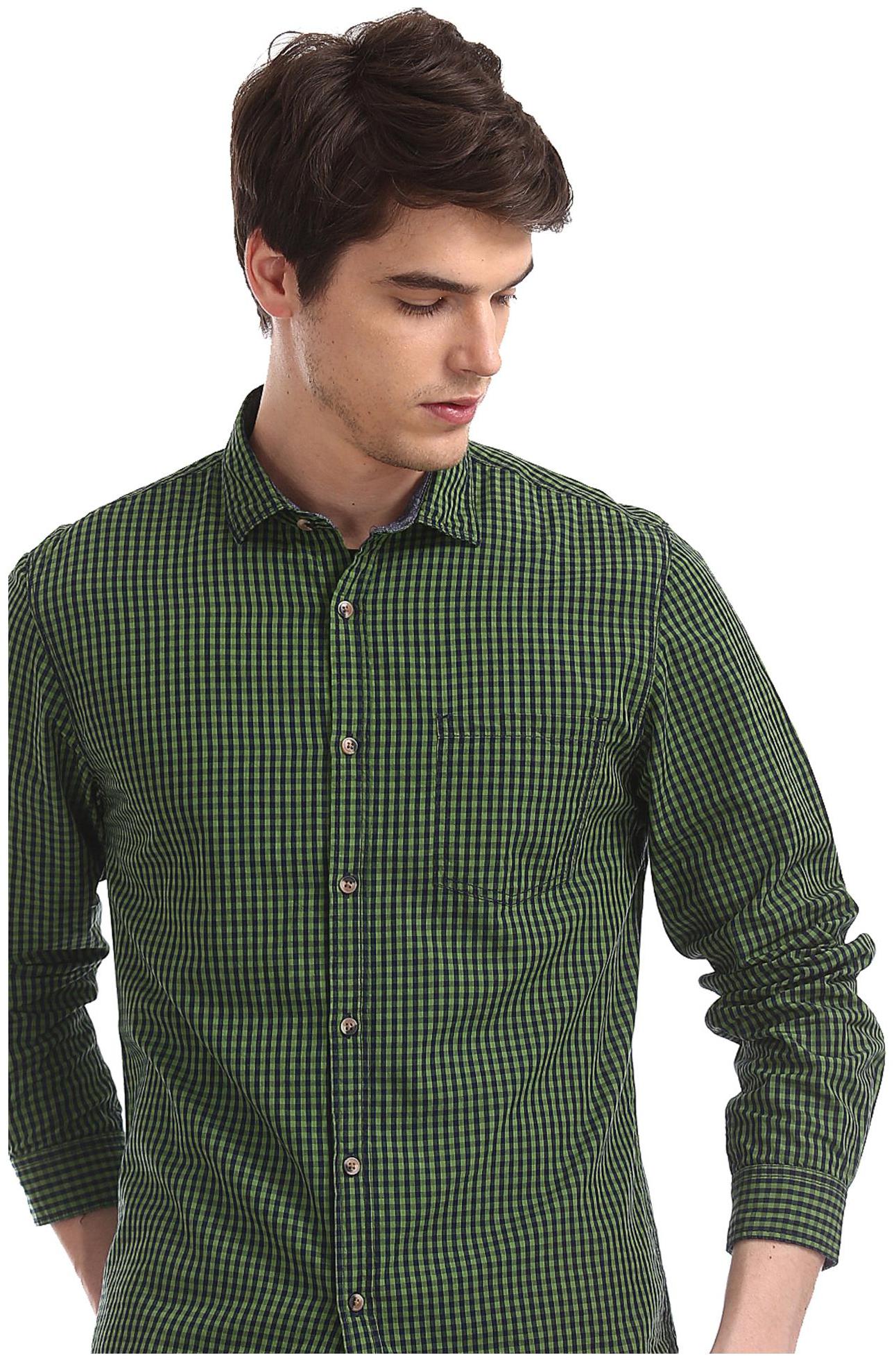 

RUGGERS Men Green Checked Regular Fit Casual Shirt