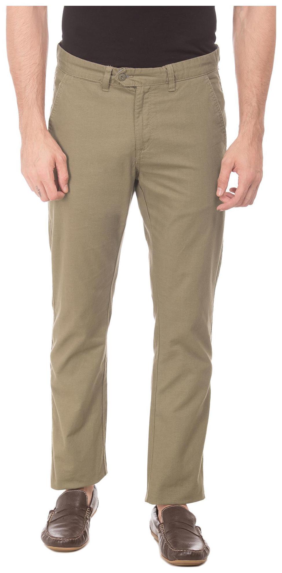 

RUGGERS Men Green Solid Slim fit Regular trousers