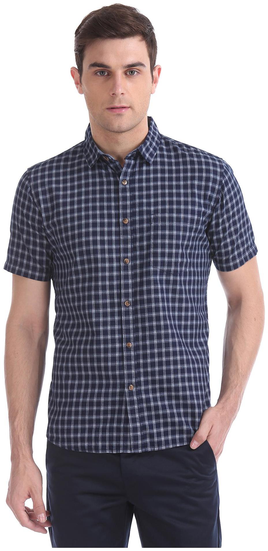 

RUGGERS Men Blue Checked Regular Fit Casual Shirt
