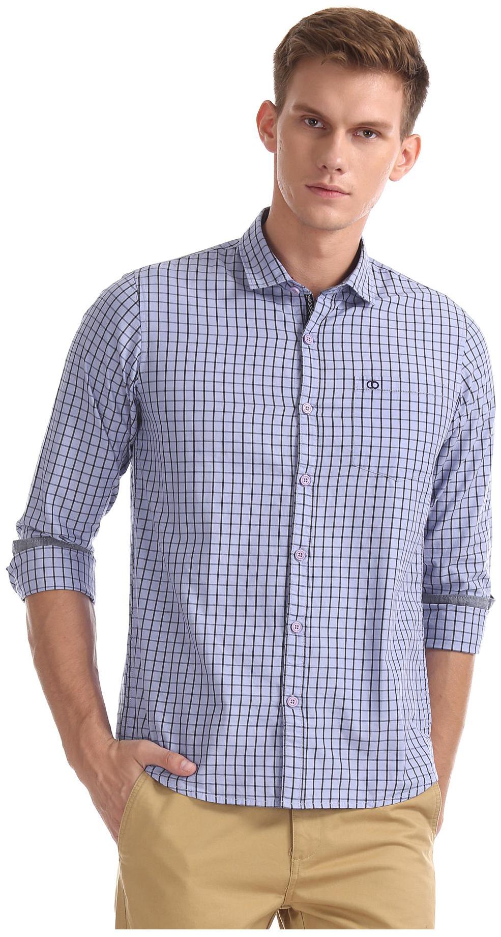 

RUGGERS Men Blue Checked Regular Fit Casual Shirt