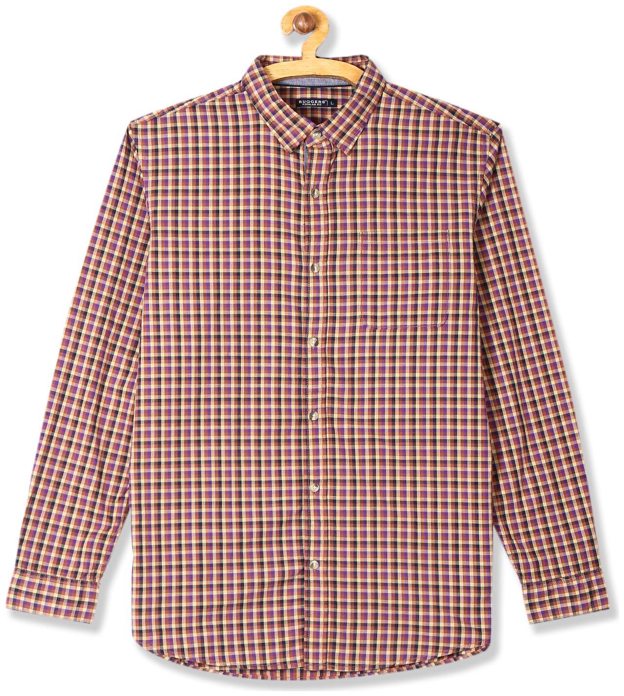 

RUGGERS Men Brown Checked Regular Fit Casual Shirt