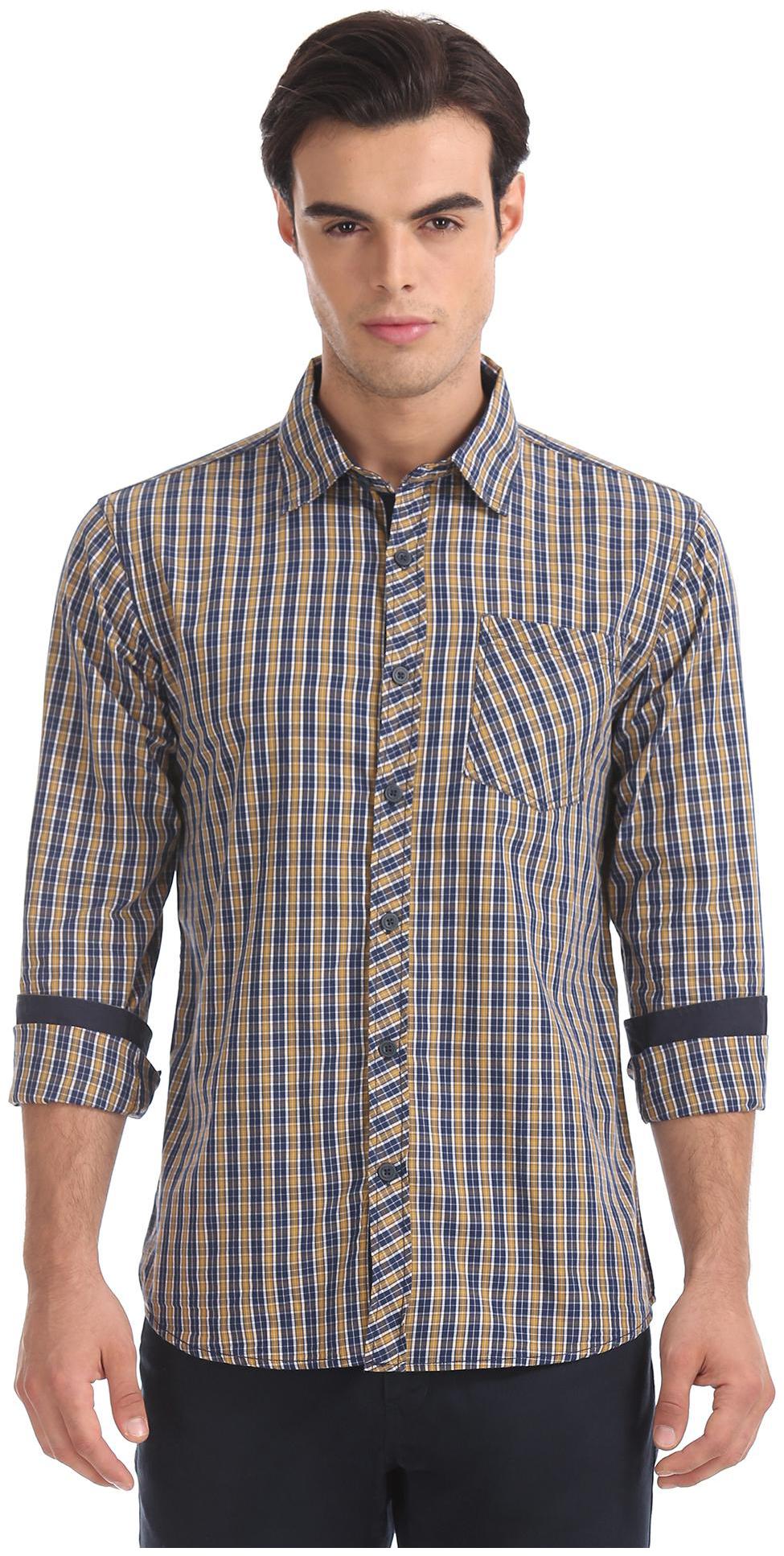 

RUGGERS Men Blue Checked Slim Fit Casual Shirt