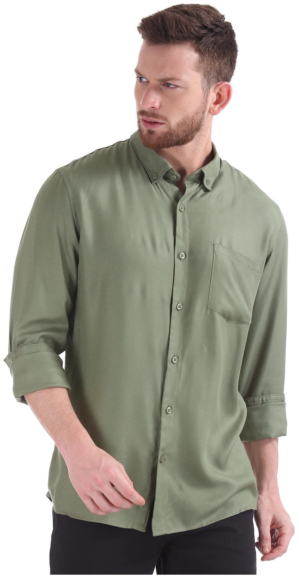 

RUGGERS Men Green Solid Regular Fit Casual Shirt