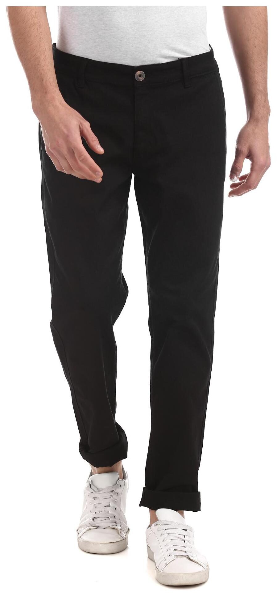 

RUGGERS Men Black Solid Slim fit Regular trousers