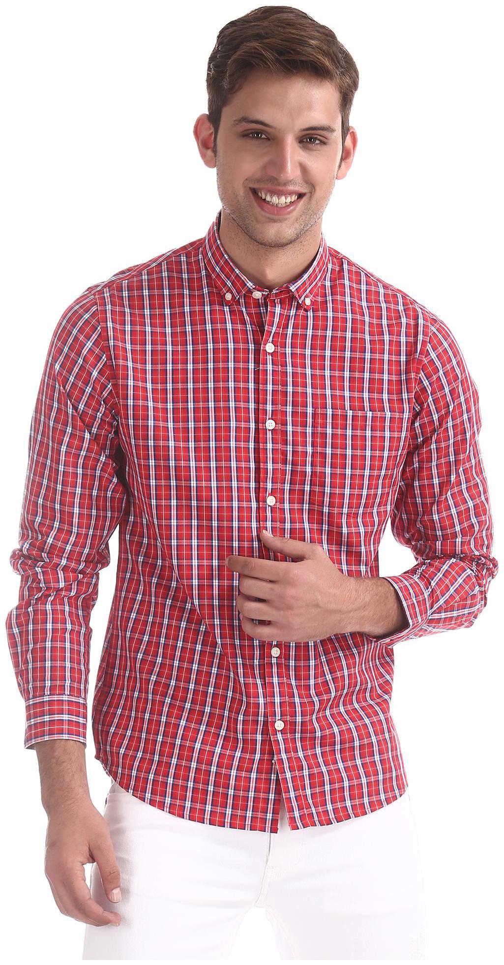 

RUGGERS Men Red Checked Regular Fit Casual Shirt