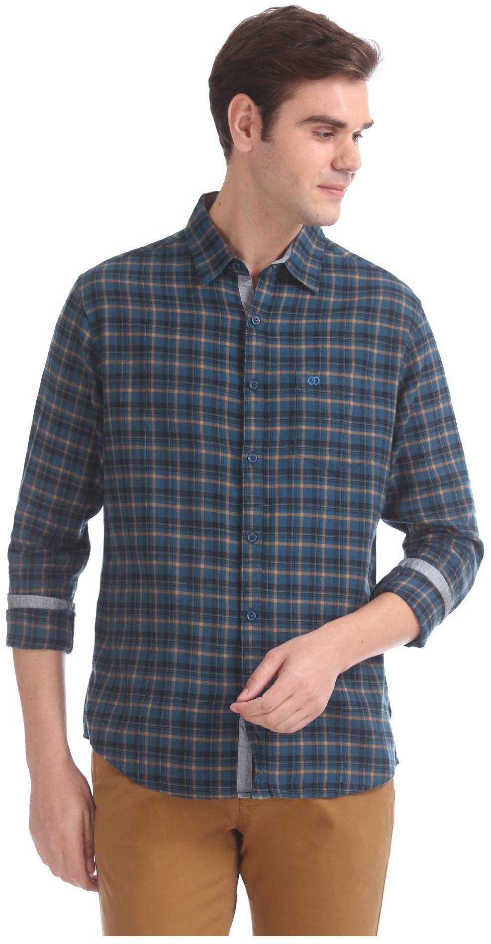 

RUGGERS Men Blue Checked Slim Fit Casual Shirt