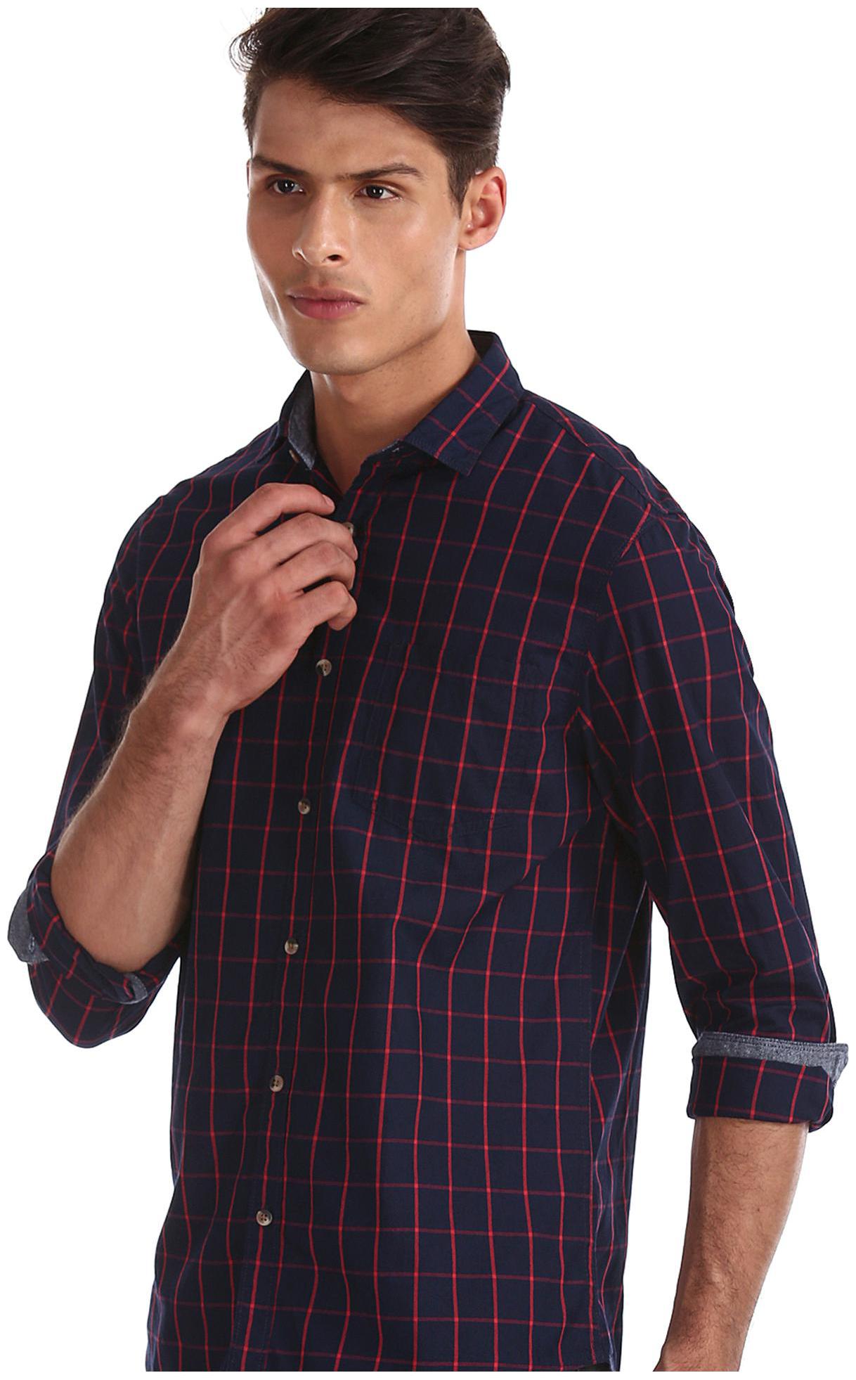 

RUGGERS Men Blue Checked Regular Fit Casual Shirt