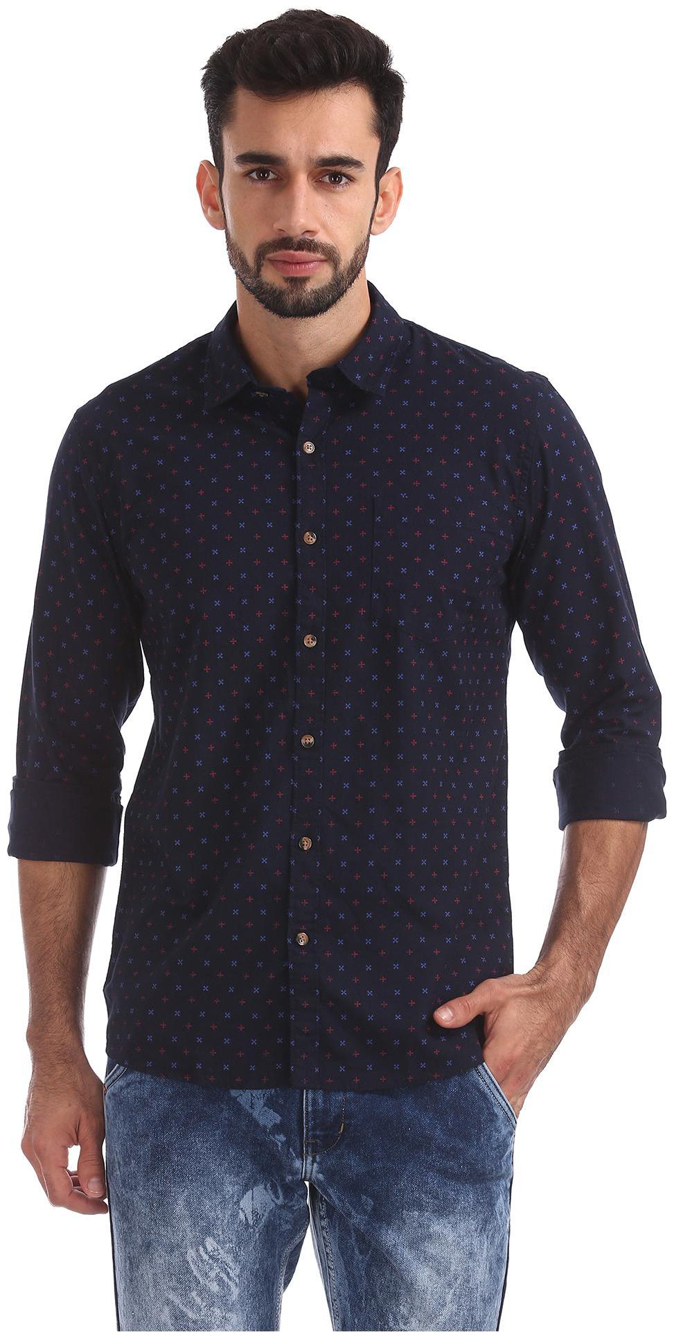 

RUGGERS Men Blue Printed Regular Fit Casual Shirt