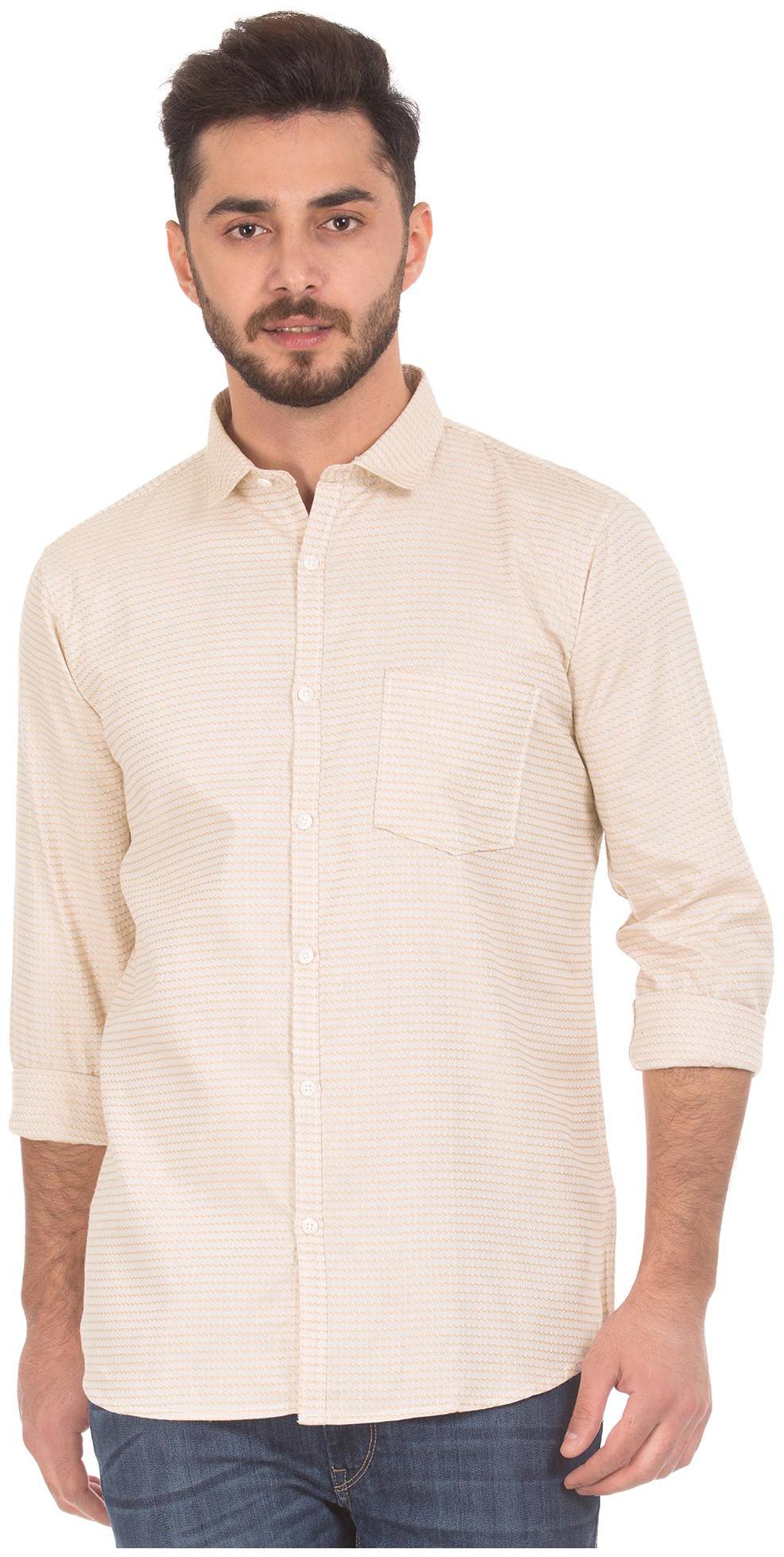 

RUGGERS Men Beige Weaved Regular Fit Casual Shirt