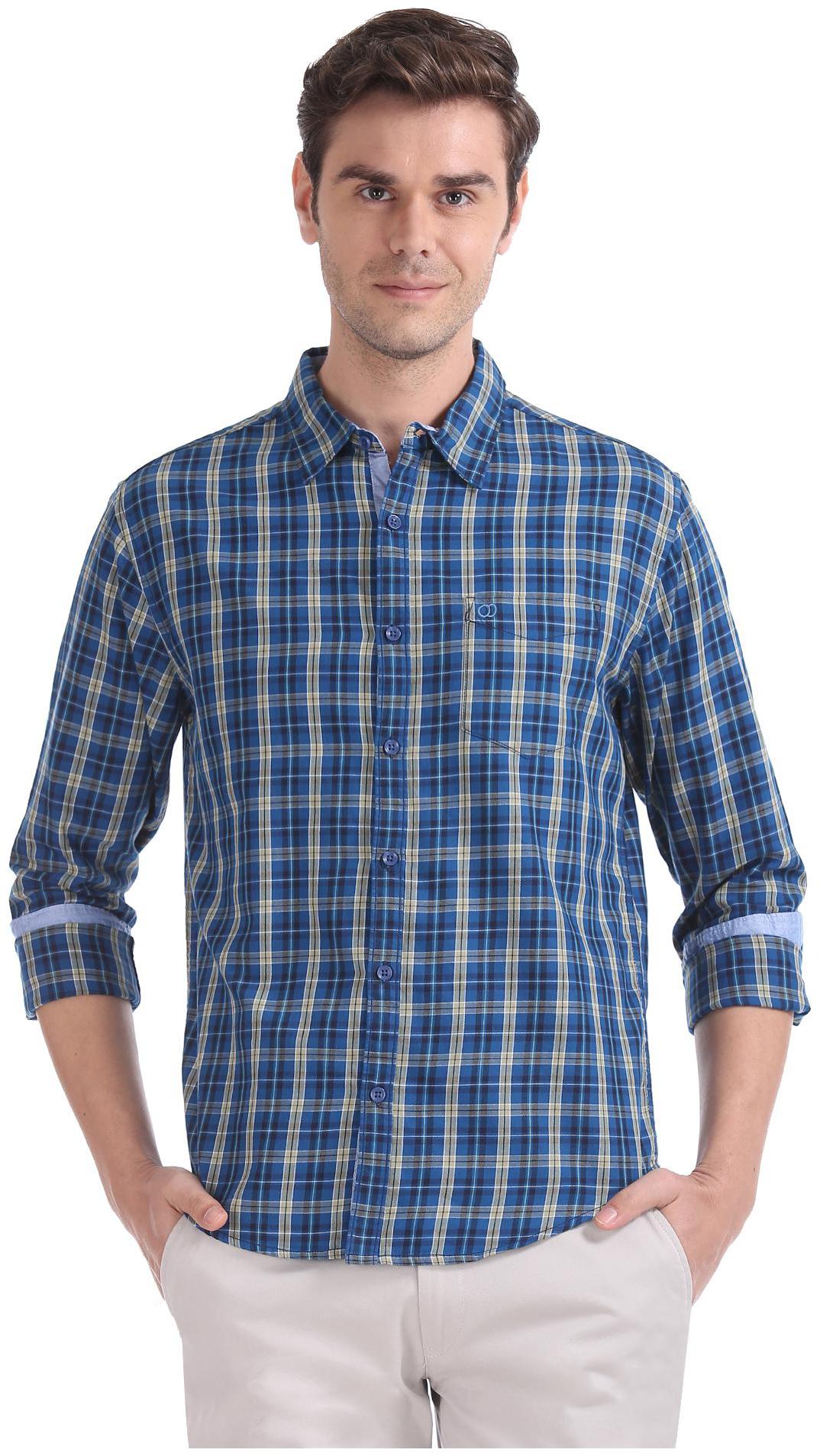 

RUGGERS Men Blue Checked Slim Fit Casual Shirt