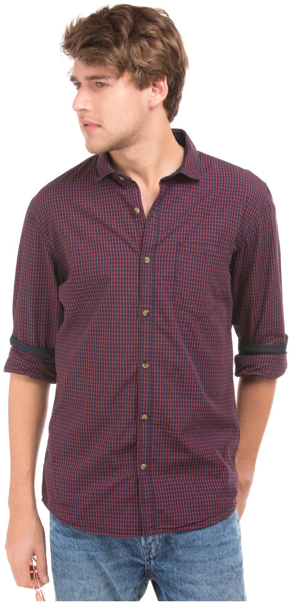 

RUGGERS Men Red Checked Regular Fit Casual Shirt