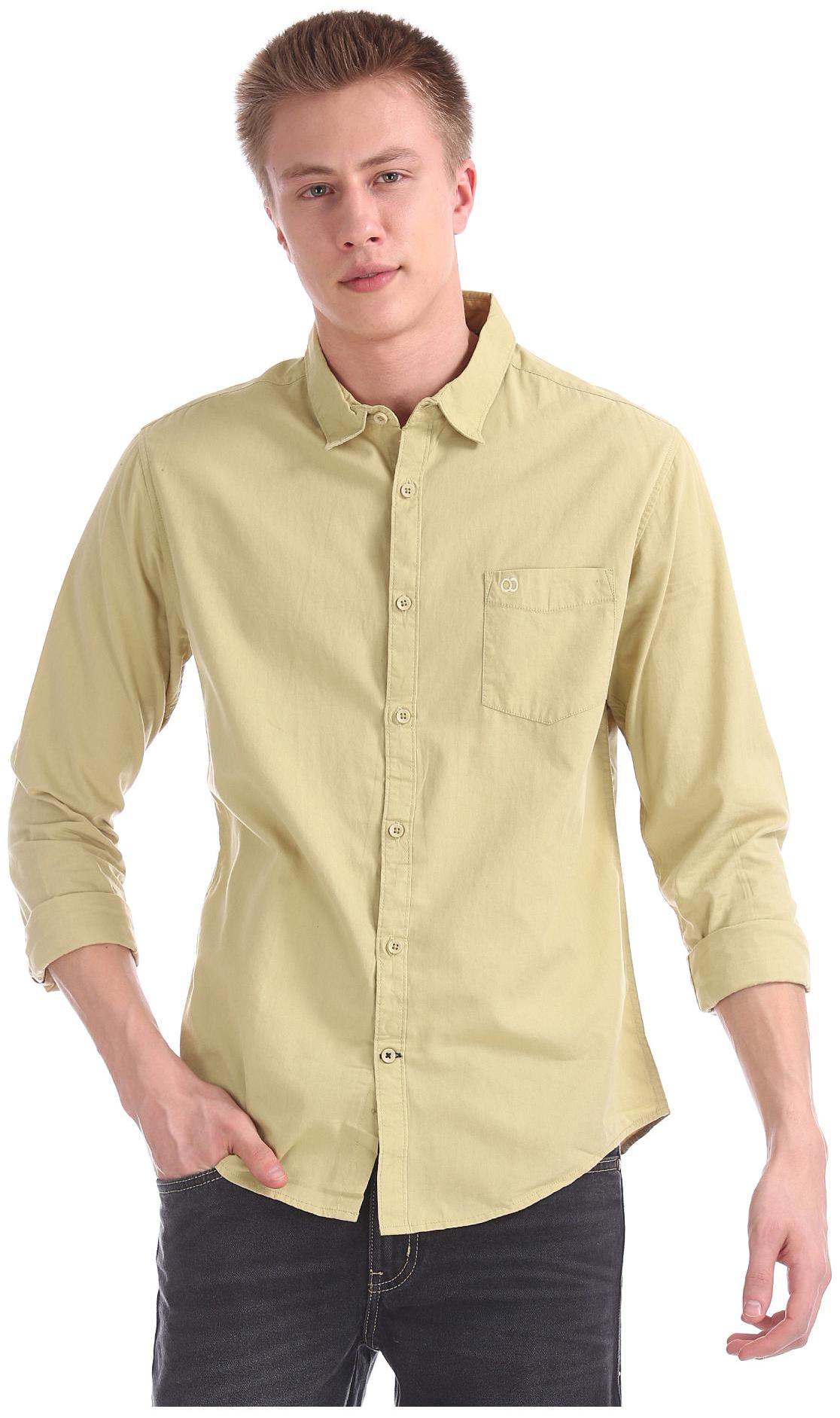 

RUGGERS Men Beige Solid Slim Fit Casual Shirt