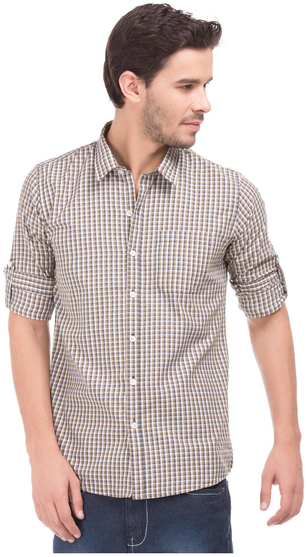 

RUGGERS Men Brown Checked Slim Fit Casual Shirt