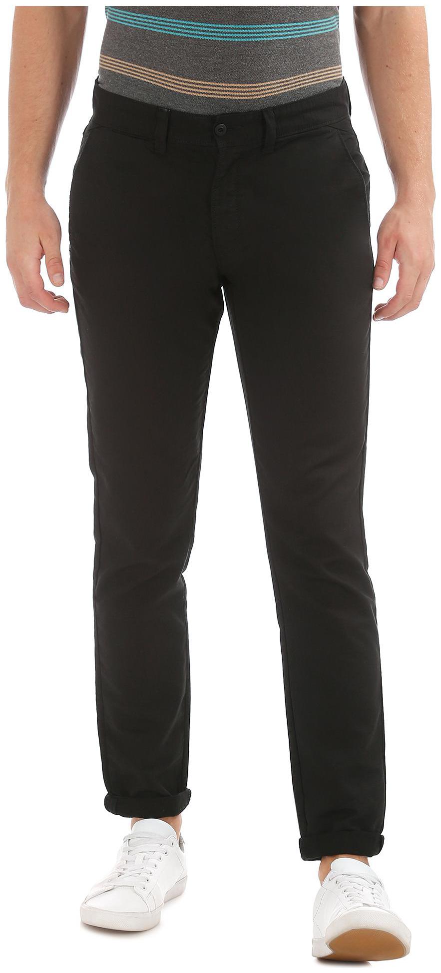 

RUGGERS Men Black Solid Slim fit Regular trousers