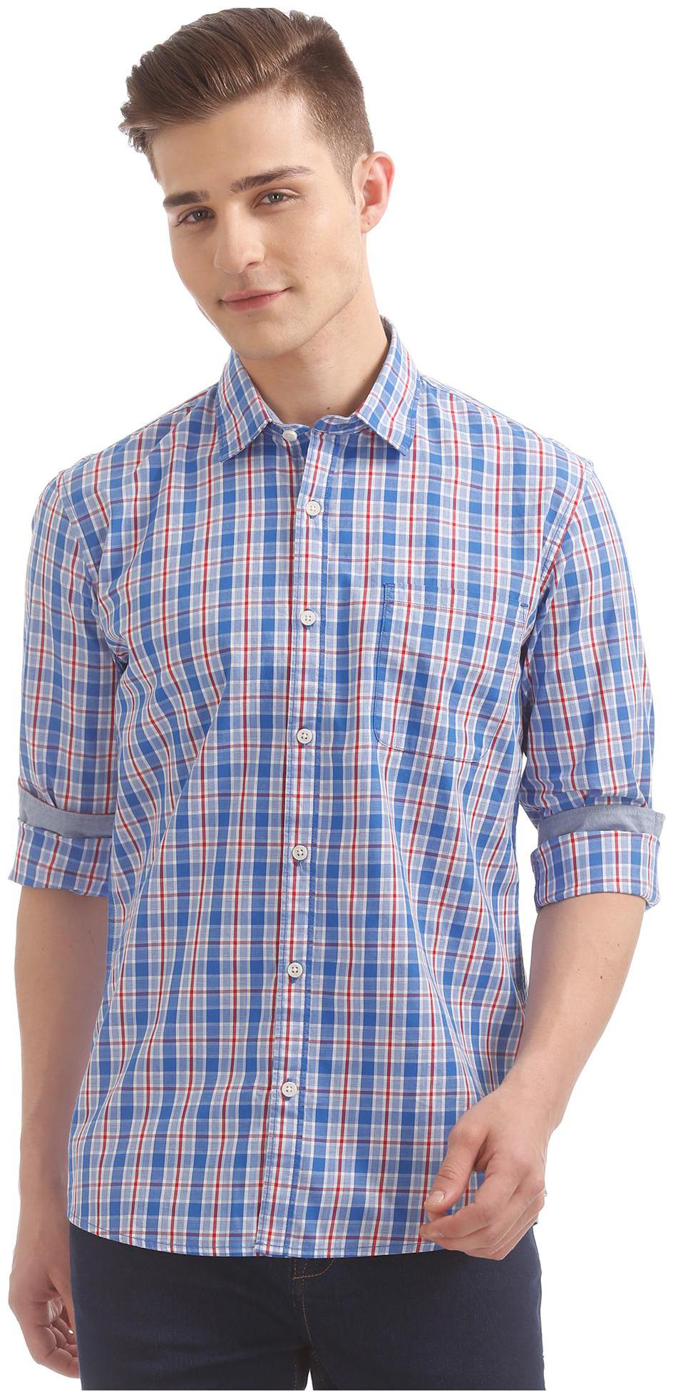 

RUGGERS Men Blue Checked Regular Fit Casual Shirt