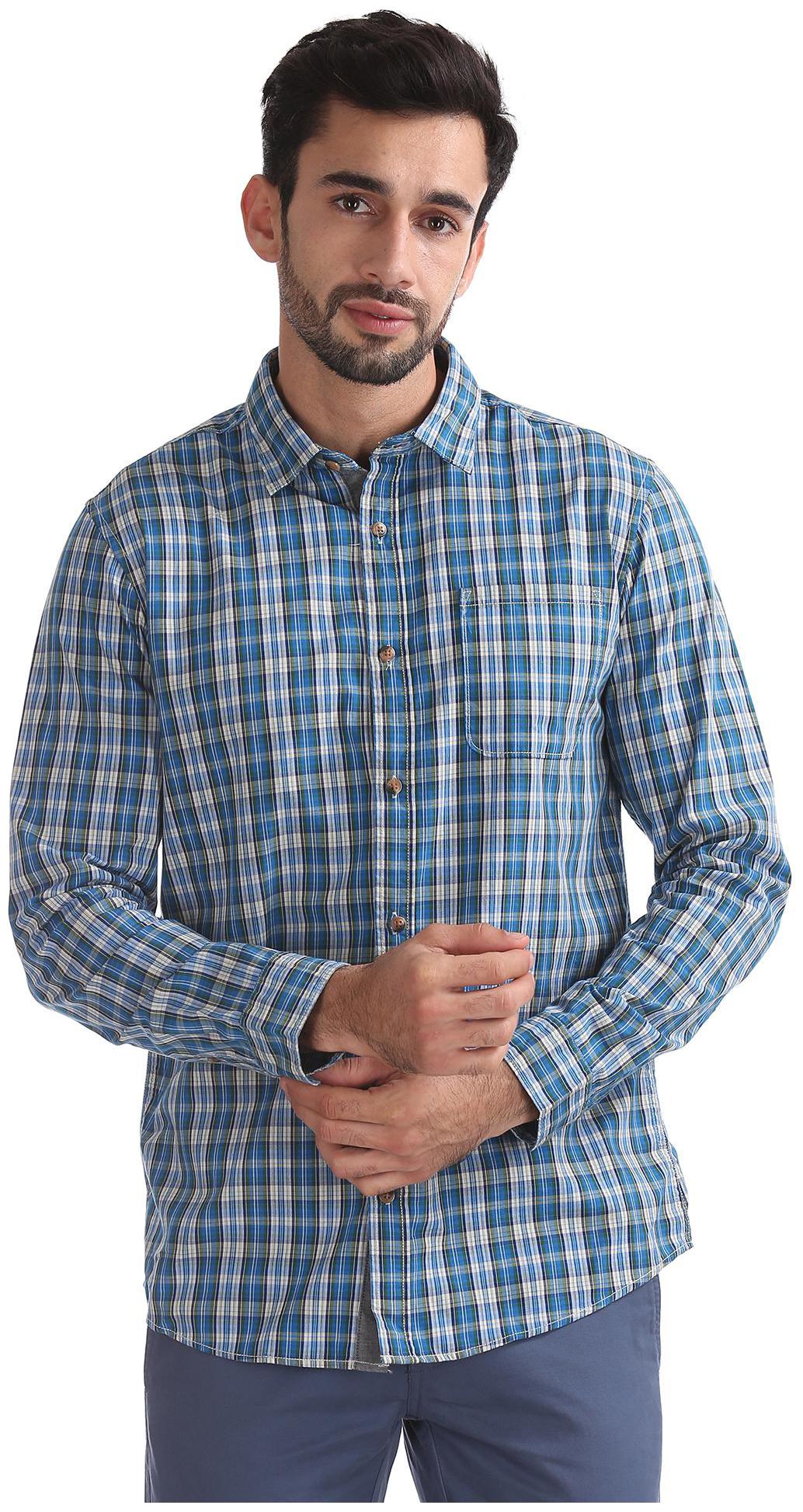 

RUGGERS Men Blue Checked Regular Fit Casual Shirt