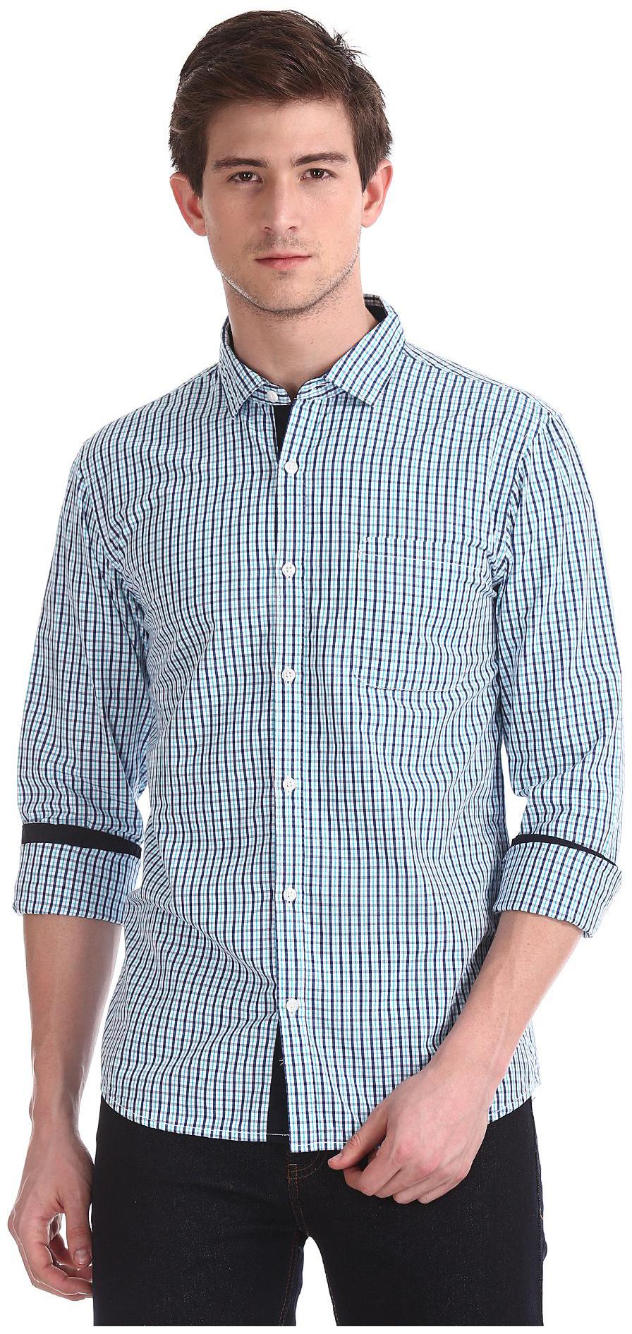 

RUGGERS Men Blue Checked Regular Fit Casual Shirt