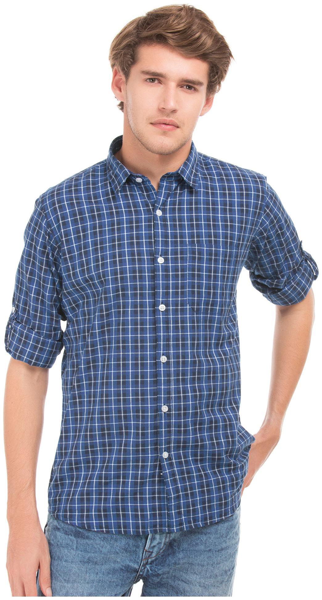 

RUGGERS Men Blue Checked Regular Fit Casual Shirt