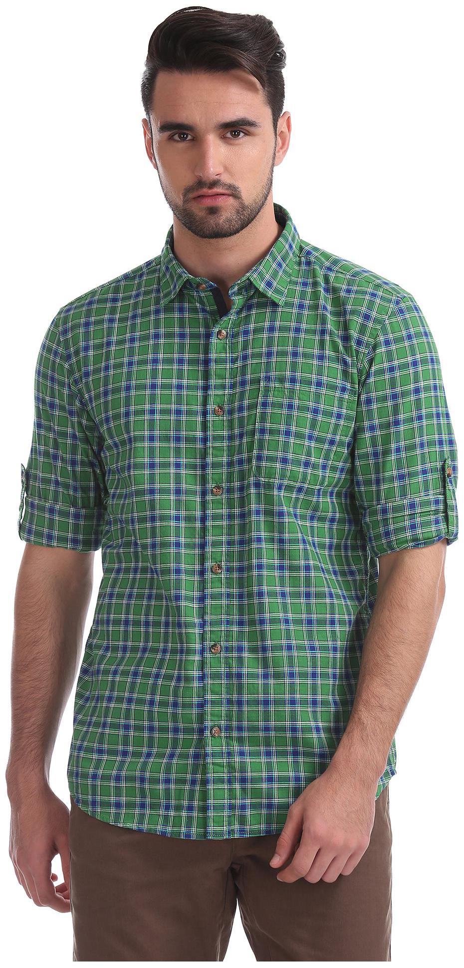 

RUGGERS Men Green Checked Regular Fit Casual Shirt