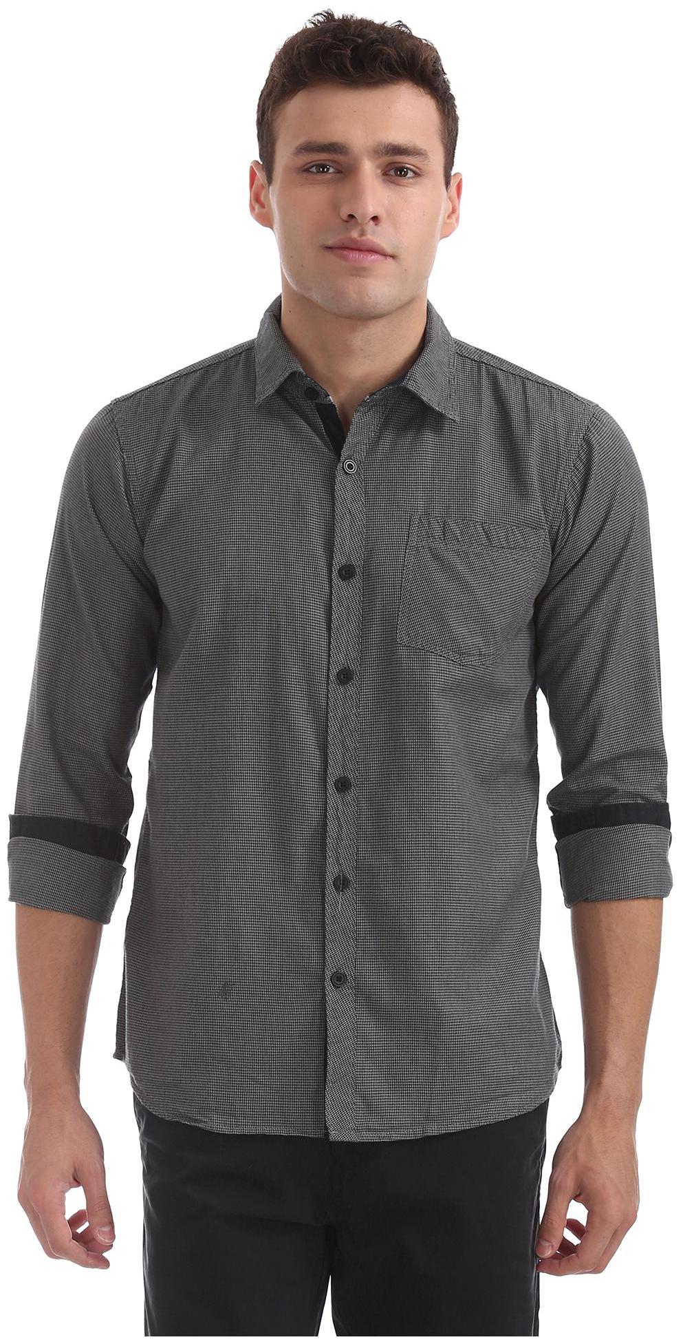 

RUGGERS Men Grey Weaved Slim Fit Casual Shirt