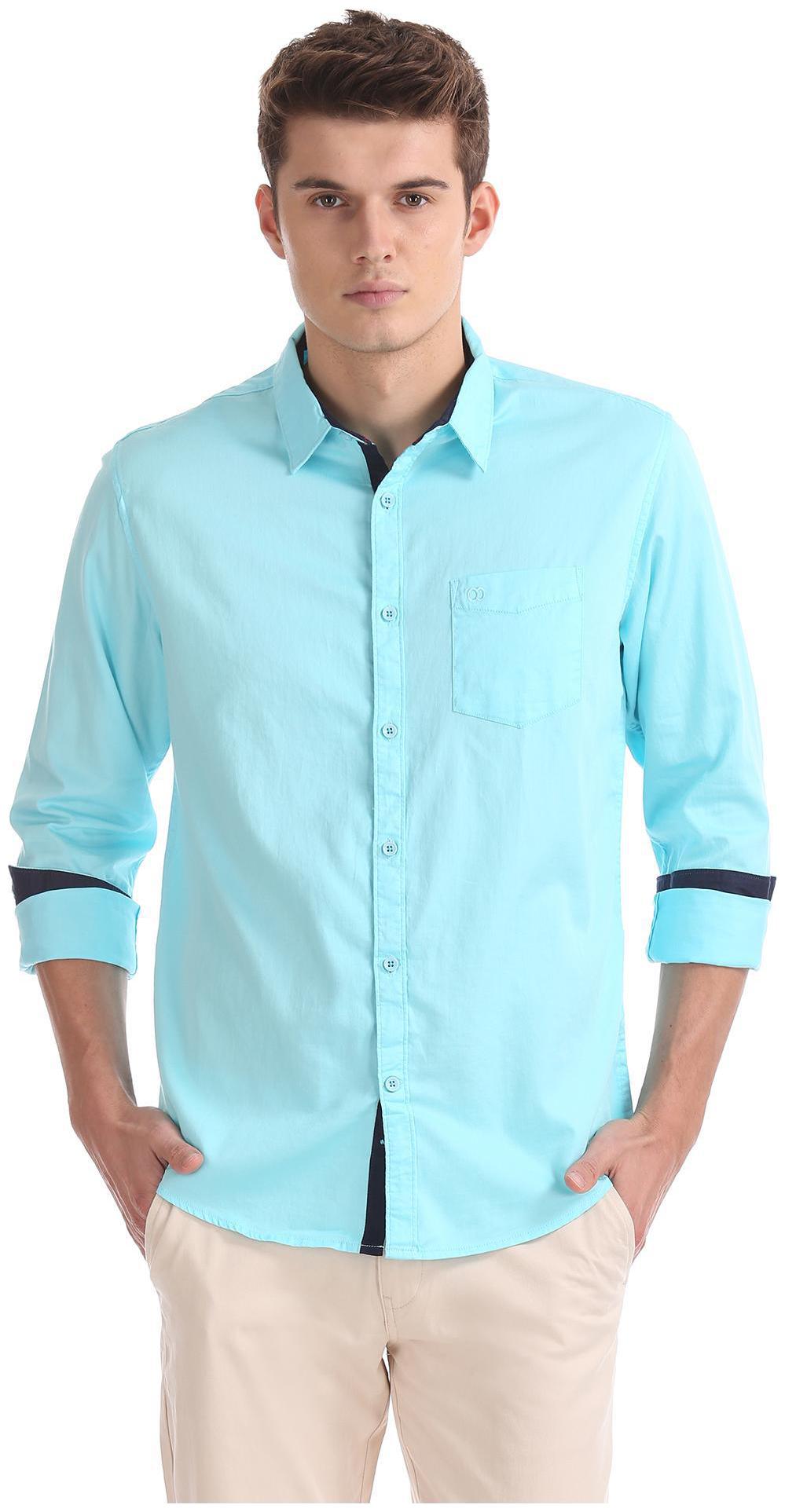 

RUGGERS Men Blue Solid Regular Fit Casual Shirt