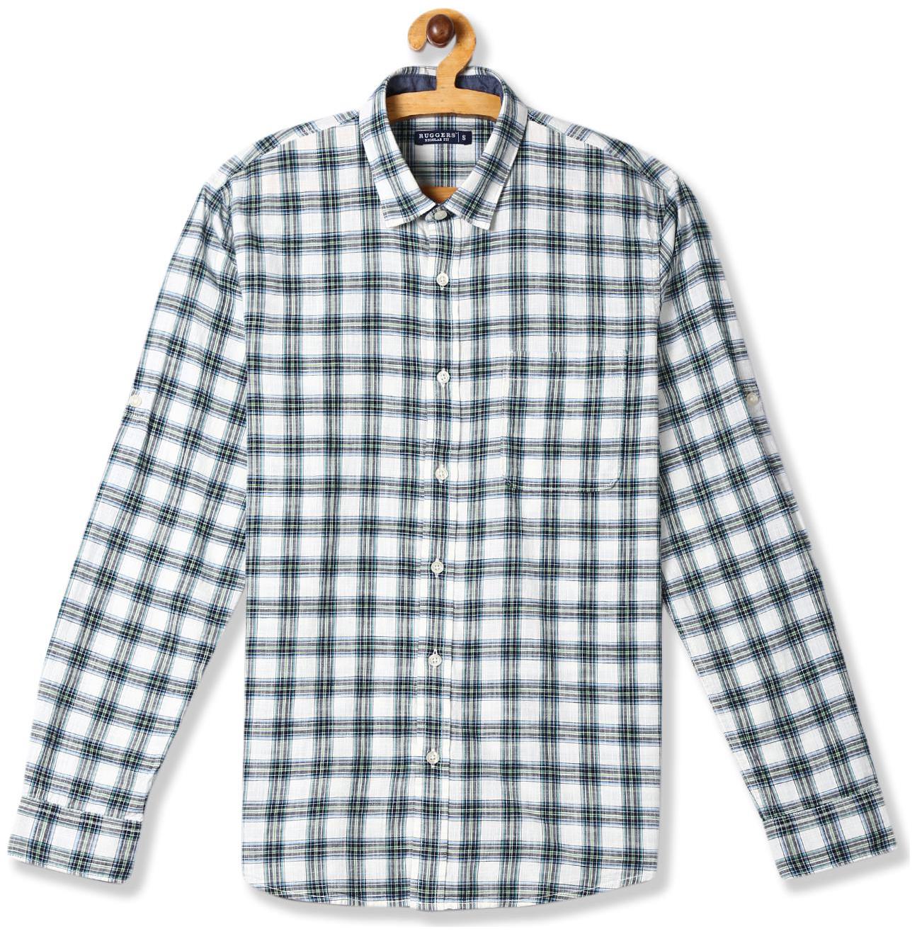 

RUGGERS Men White Checked Regular Fit Casual Shirt