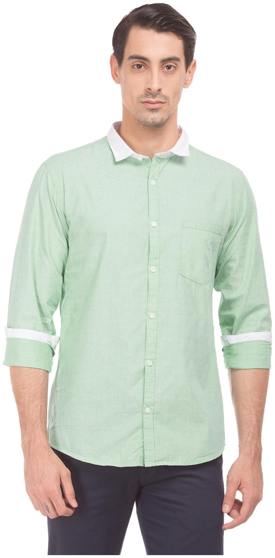 

RUGGERS Men Green Solid Regular Fit Casual Shirt