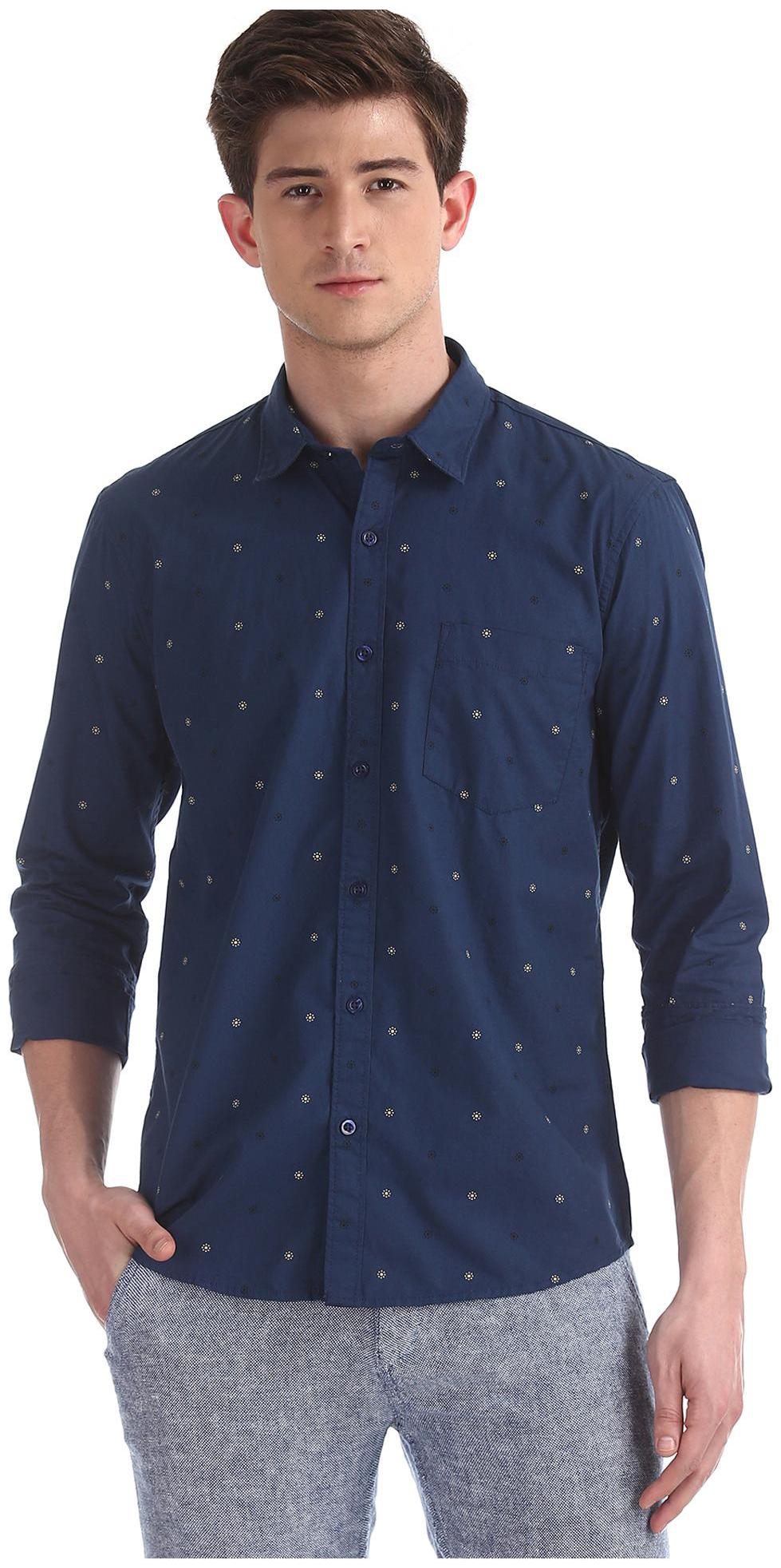 

RUGGERS Men Blue Printed Regular Fit Casual Shirt