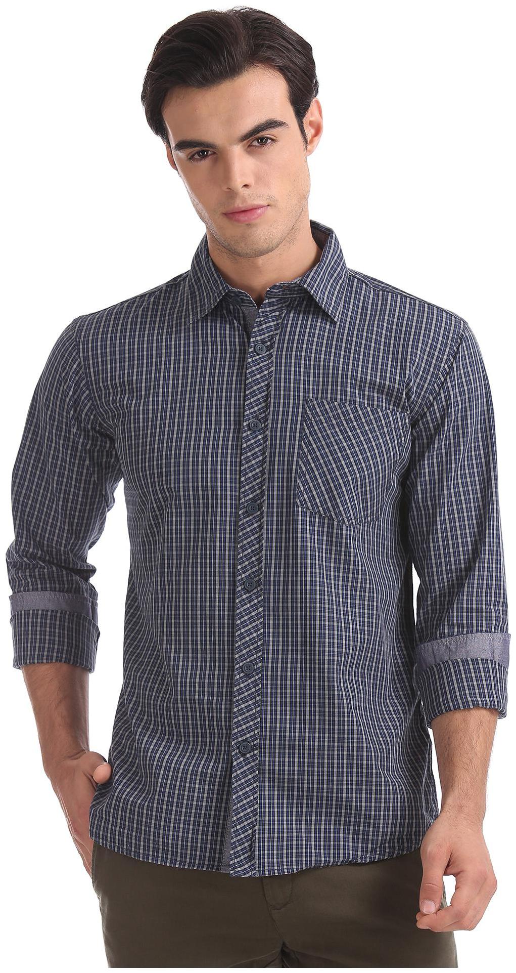

RUGGERS Men Grey Checked Slim Fit Casual Shirt