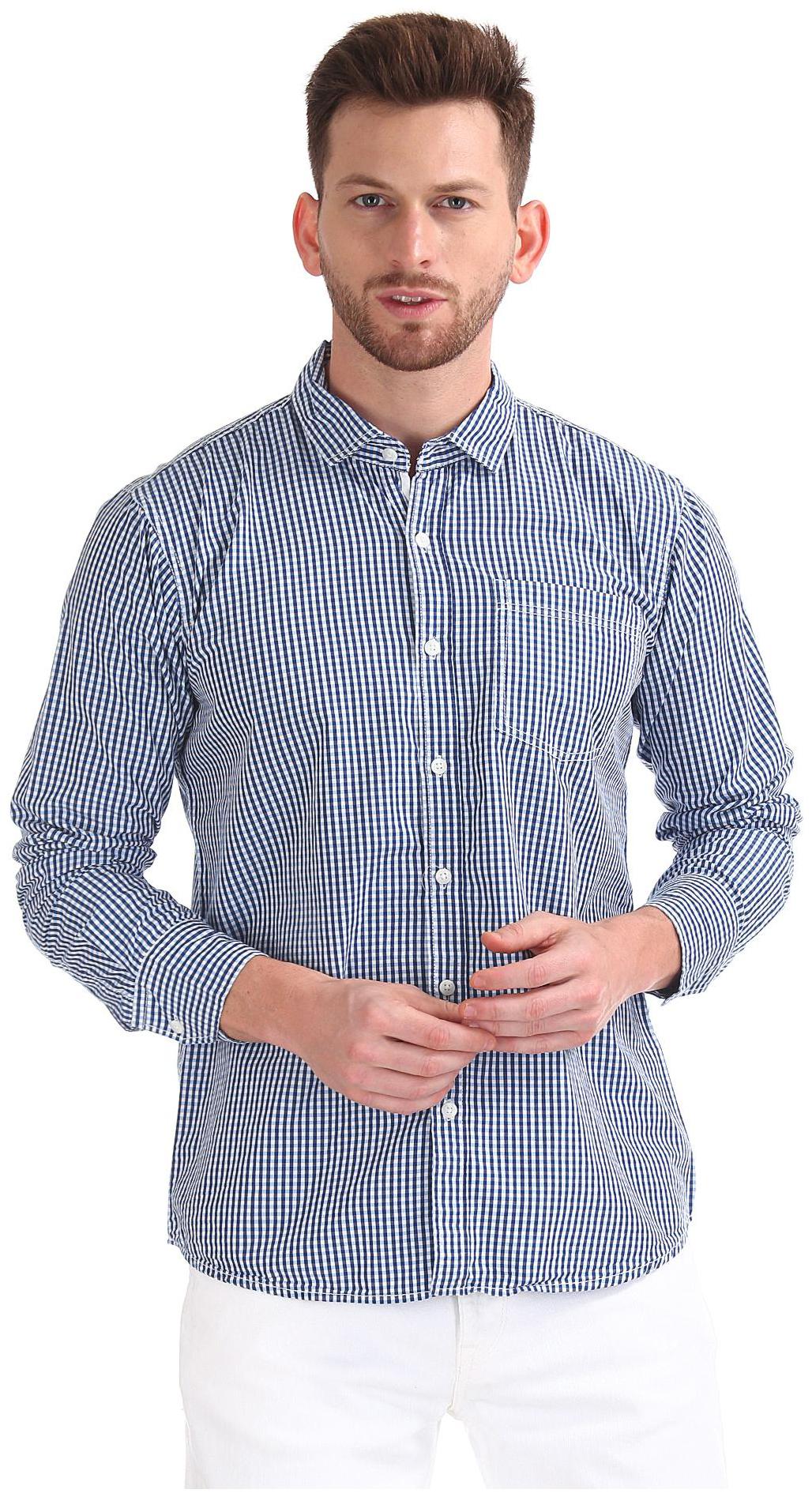 

RUGGERS Men Blue Checked Regular Fit Casual Shirt