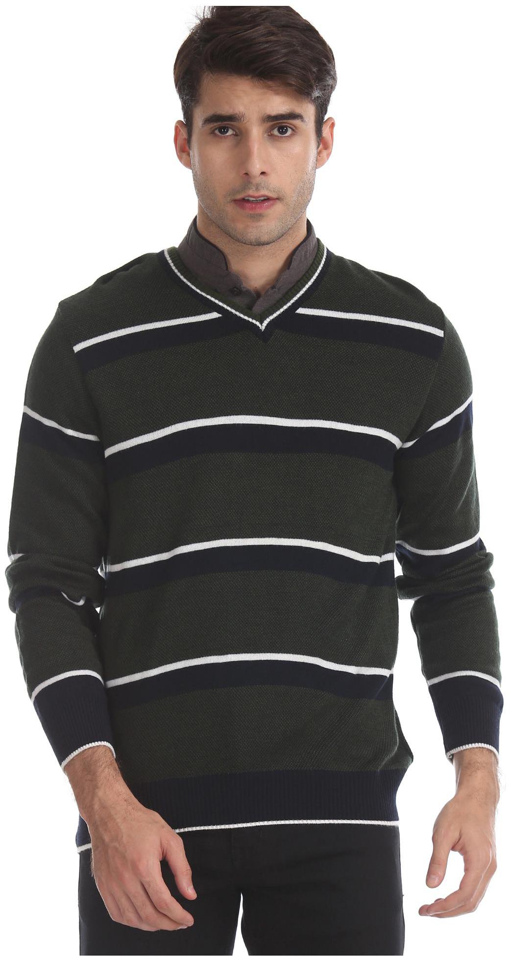 

RUGGERS Men Green V neck Pullover