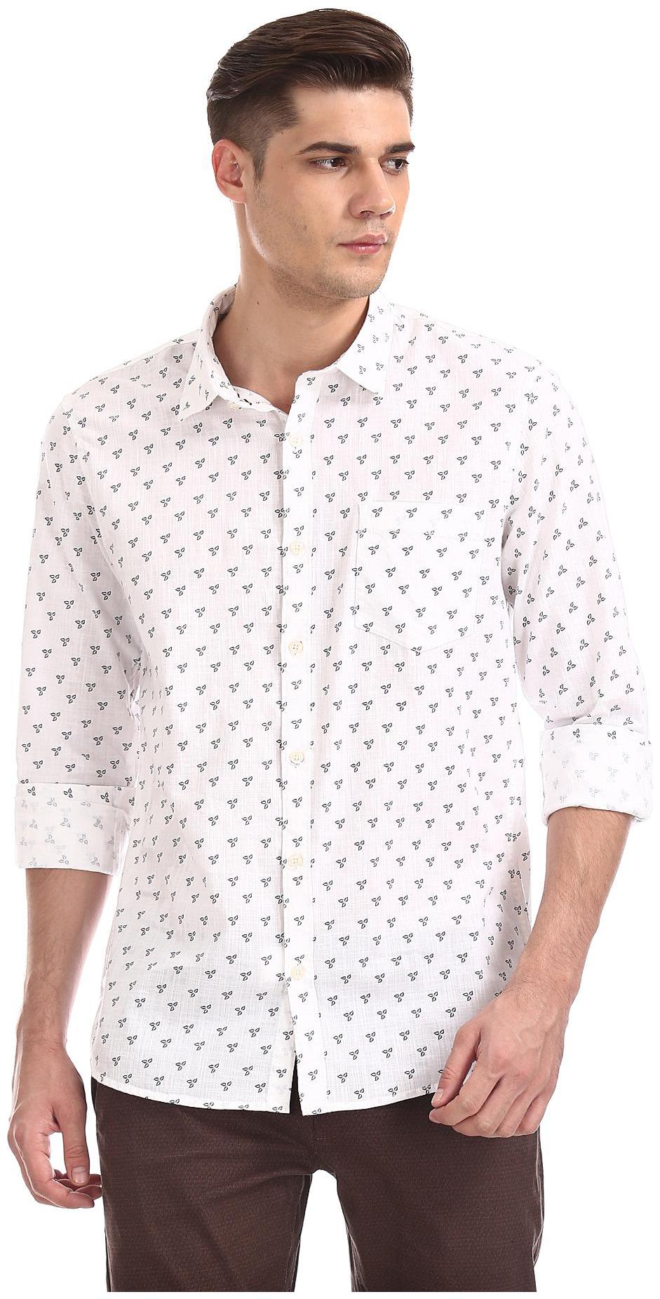 

RUGGERS Men White Printed Regular Fit Casual Shirt