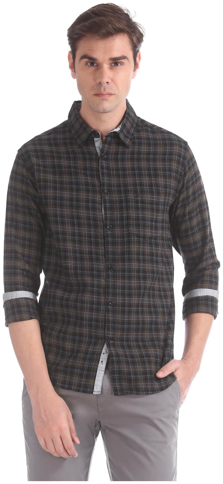

RUGGERS Men Brown Checked Slim Fit Casual Shirt