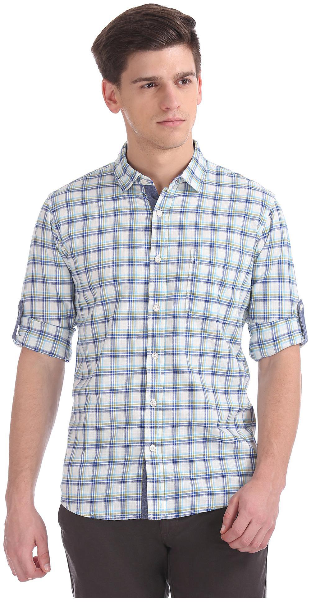 

RUGGERS Men Green Checked Regular Fit Casual Shirt