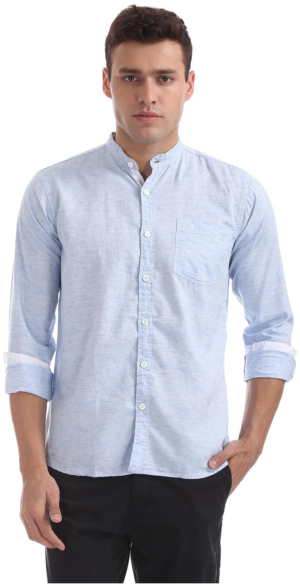 

RUGGERS Men Blue Solid Slim Fit Casual Shirt