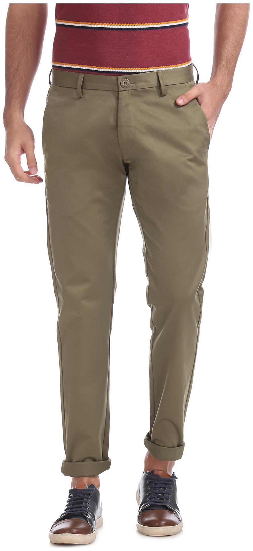 

RUGGERS Men Green Solid Regular fit Regular trousers
