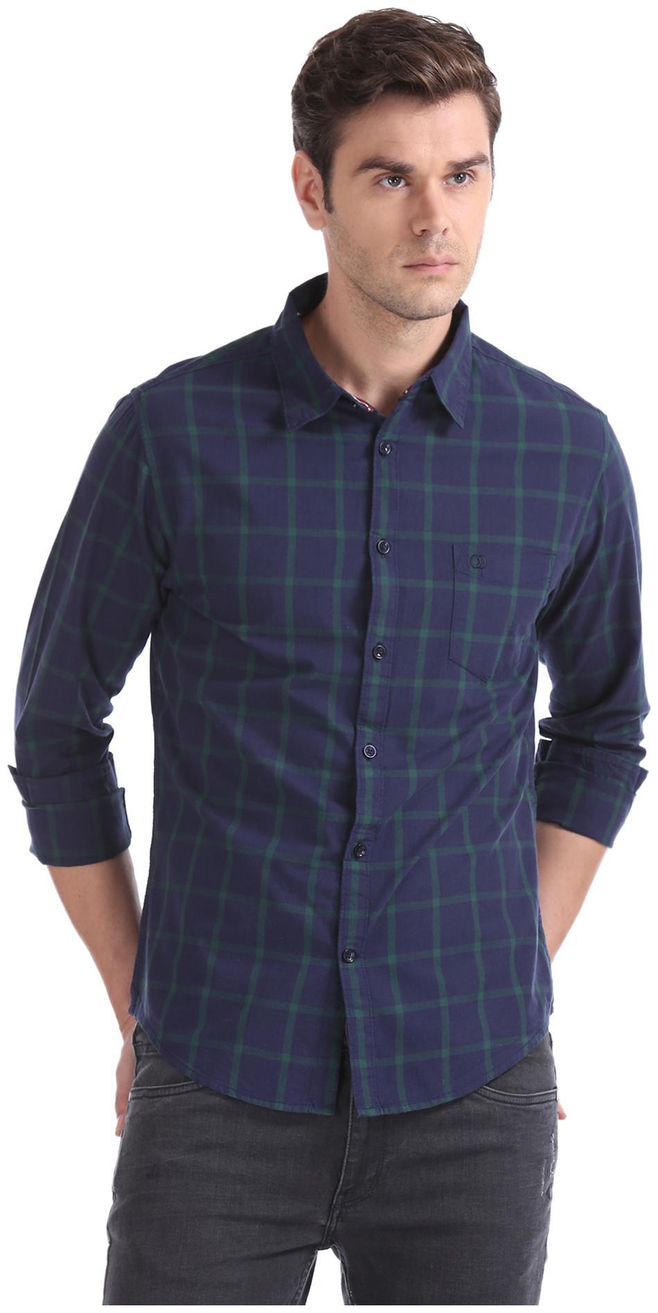 

RUGGERS Men Blue Checked Slim Fit Casual Shirt