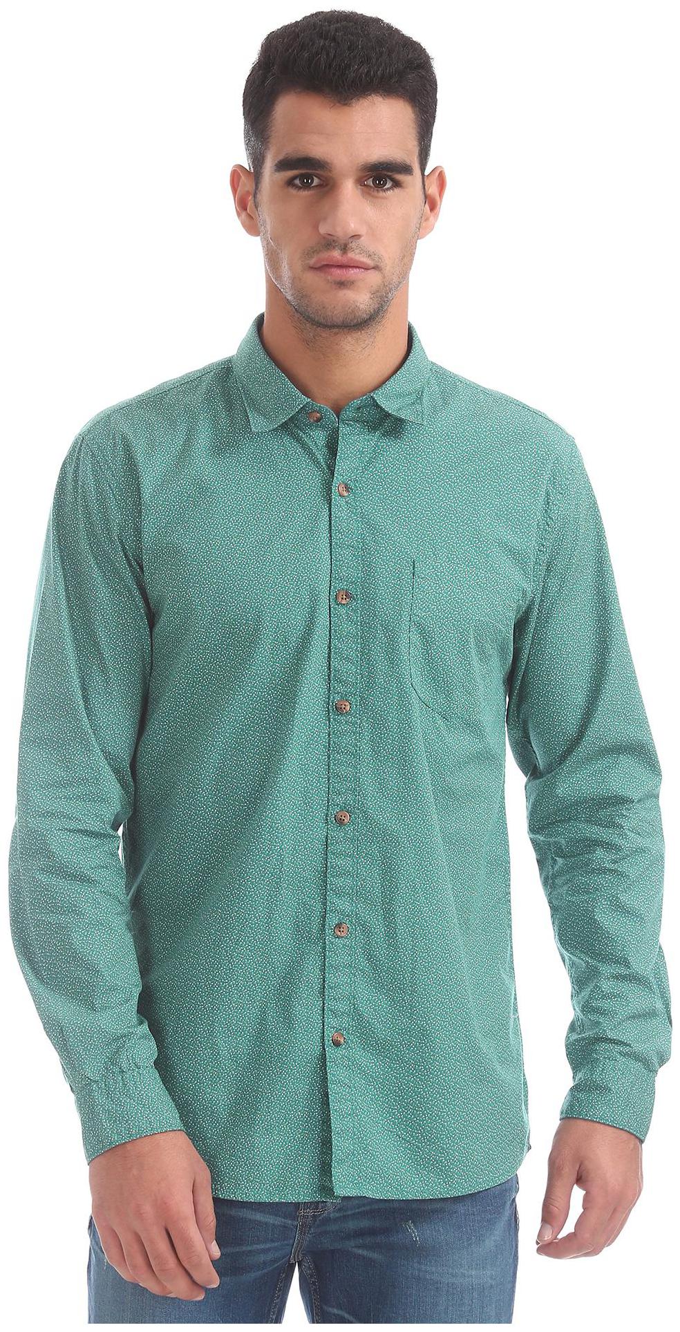 

RUGGERS Men Green Printed Regular Fit Casual Shirt