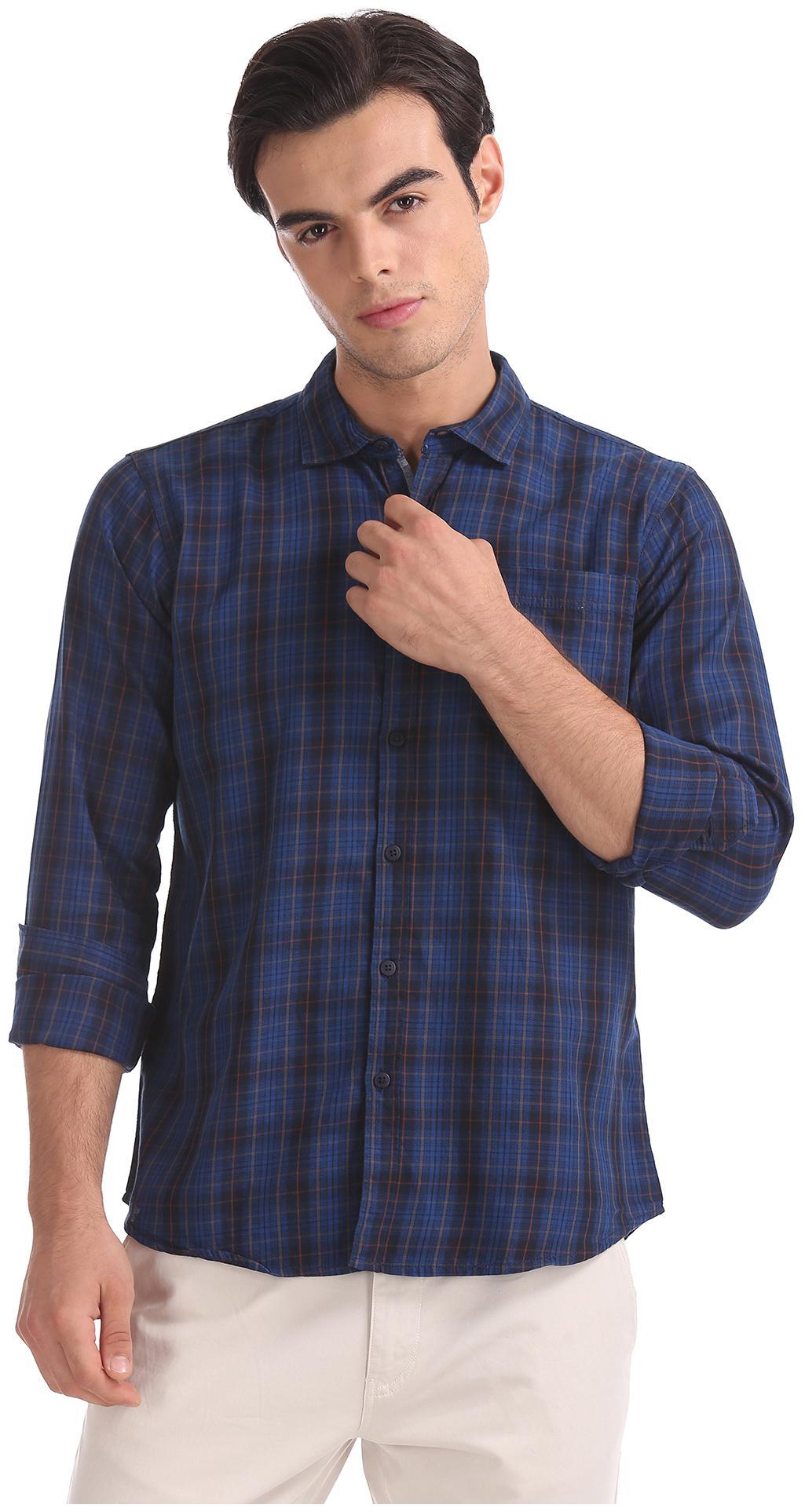

RUGGERS Men Blue Checked Regular Fit Casual Shirt