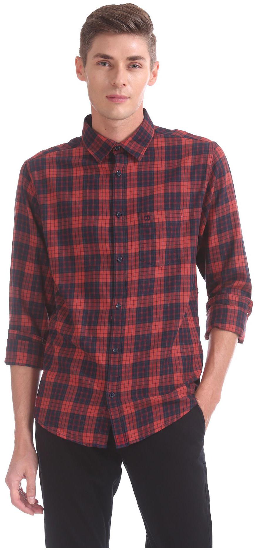 

RUGGERS Men Red Checked Slim Fit Casual Shirt