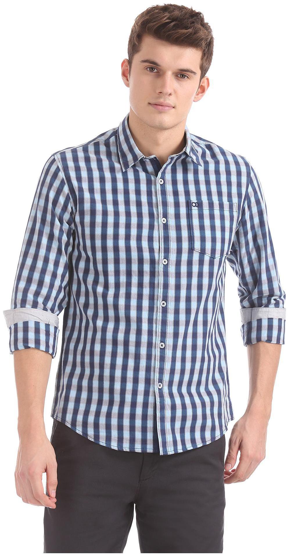 

RUGGERS Men Blue Checked Regular Fit Casual Shirt