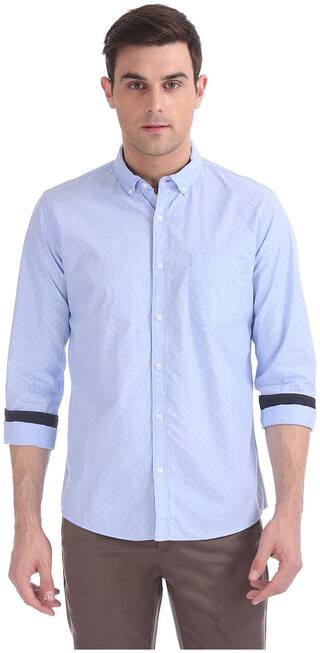 RUGGERS Men Blue Solid Regular Fit Casual Shirt