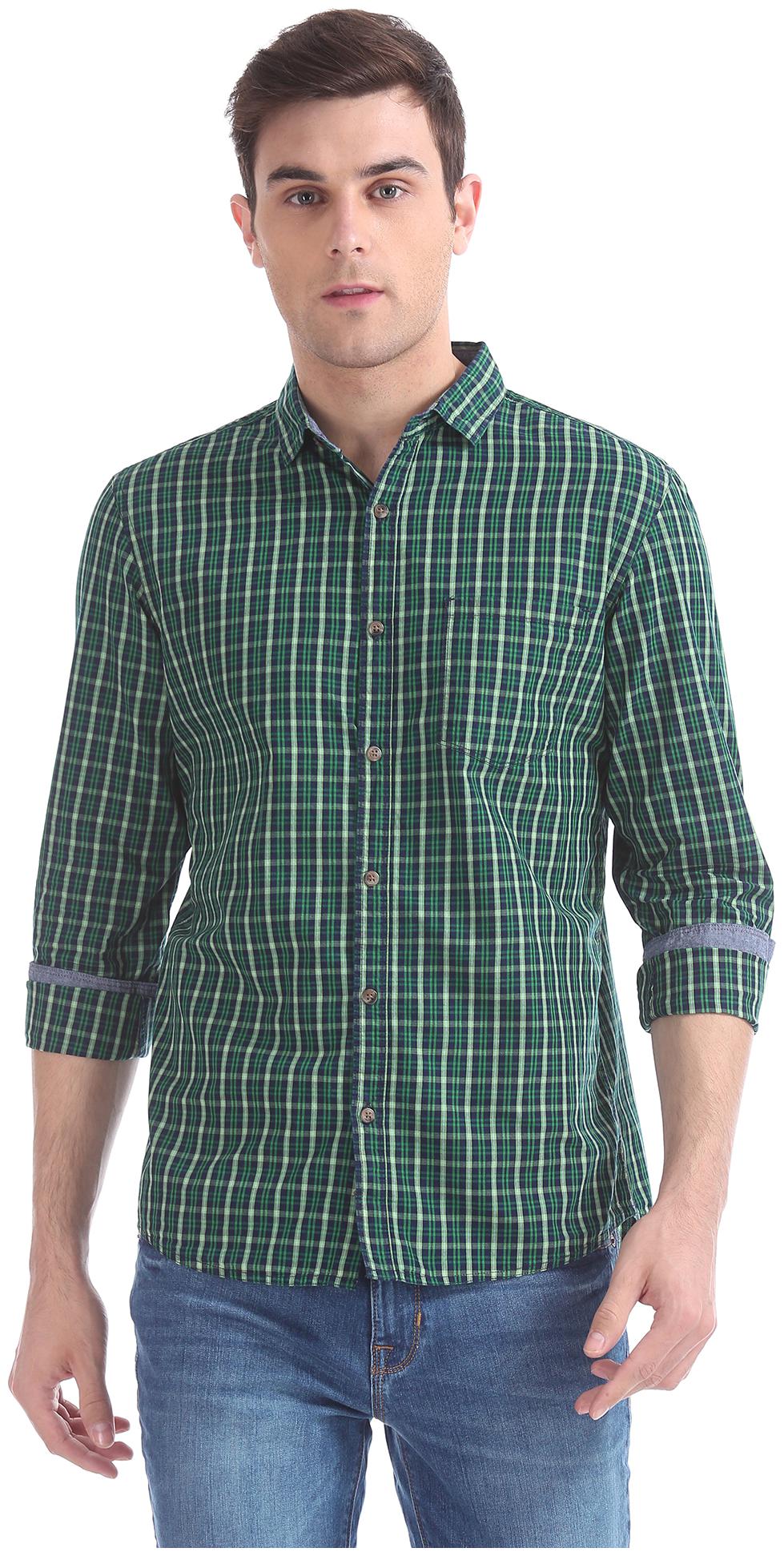 

RUGGERS Men Green Checked Regular Fit Casual Shirt