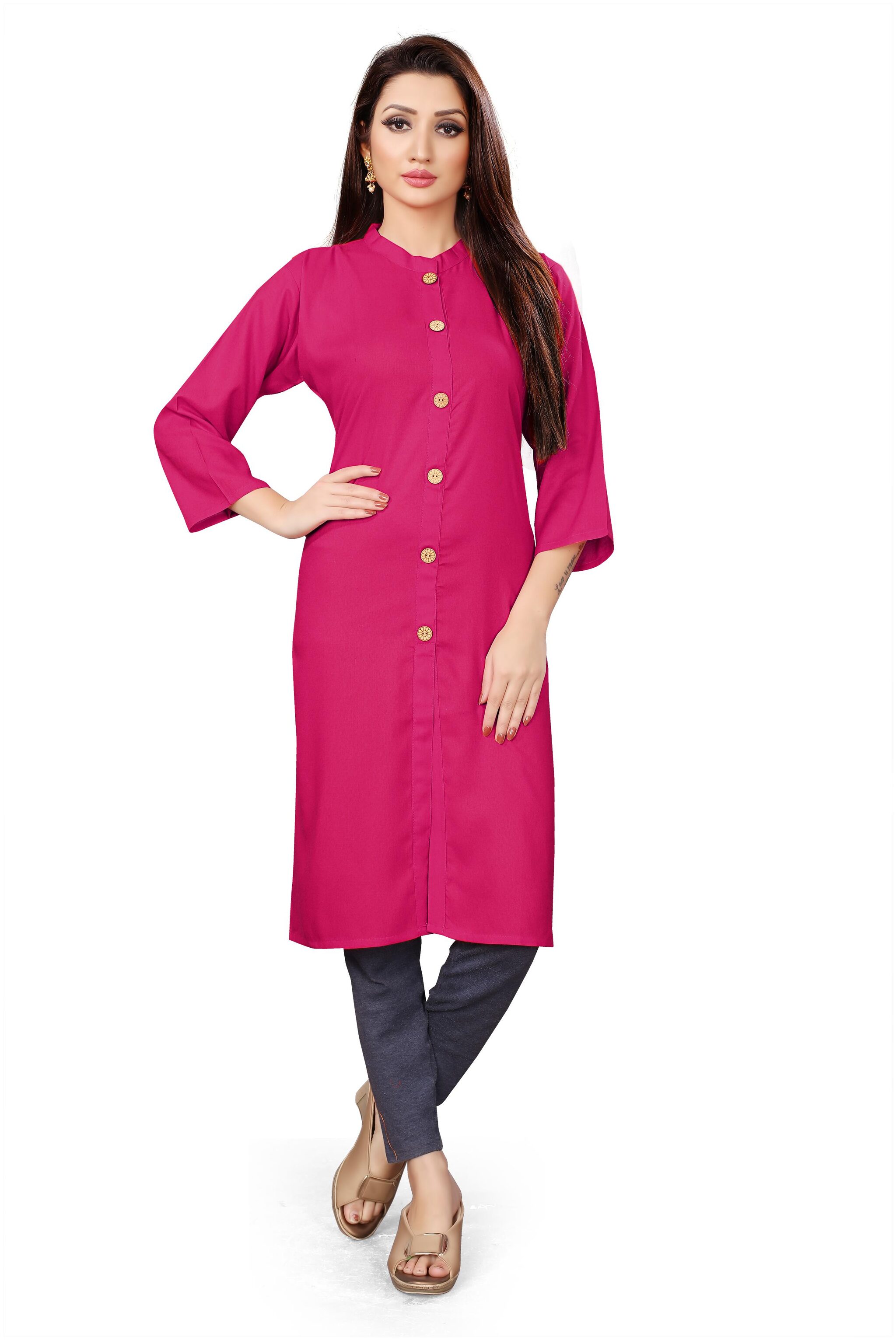 

RUNAYA NX Women Pink Solid Straight Kurti