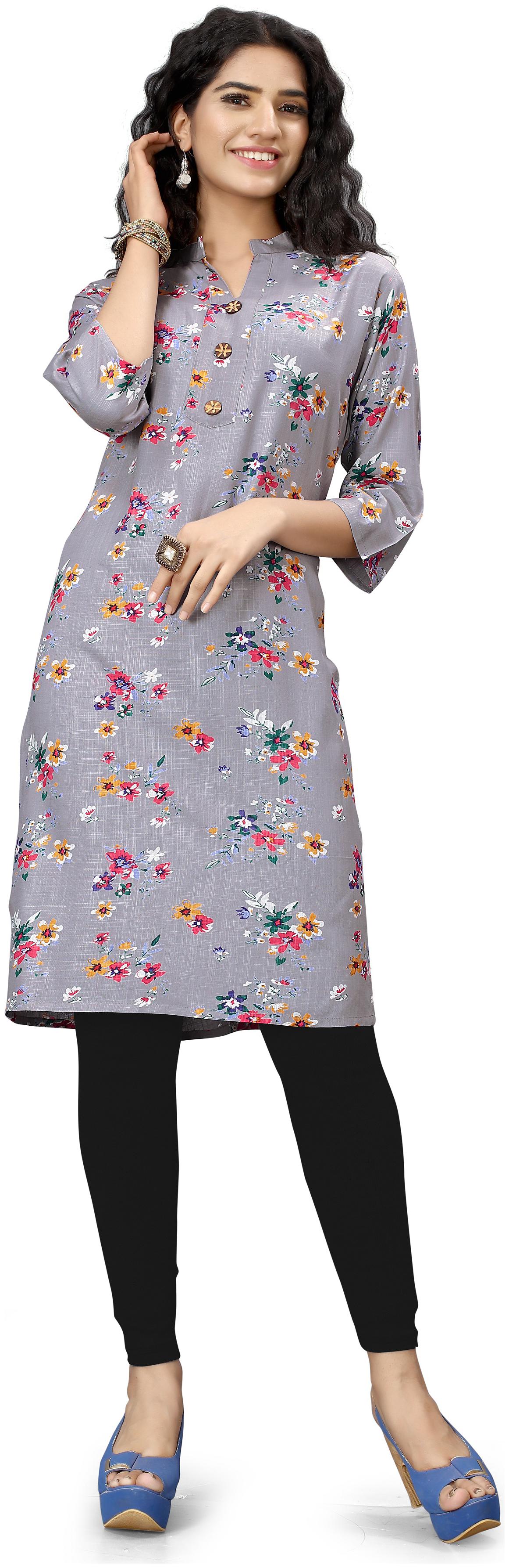 

RUNAYA NX Women Grey Floral Straight Kurti