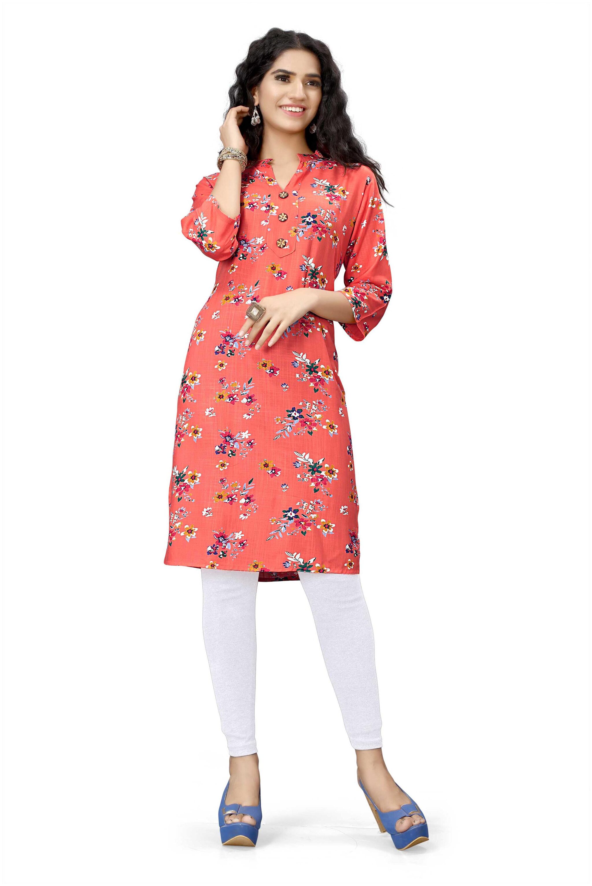 

RUNAYA NX Women Orange Floral Straight Kurti